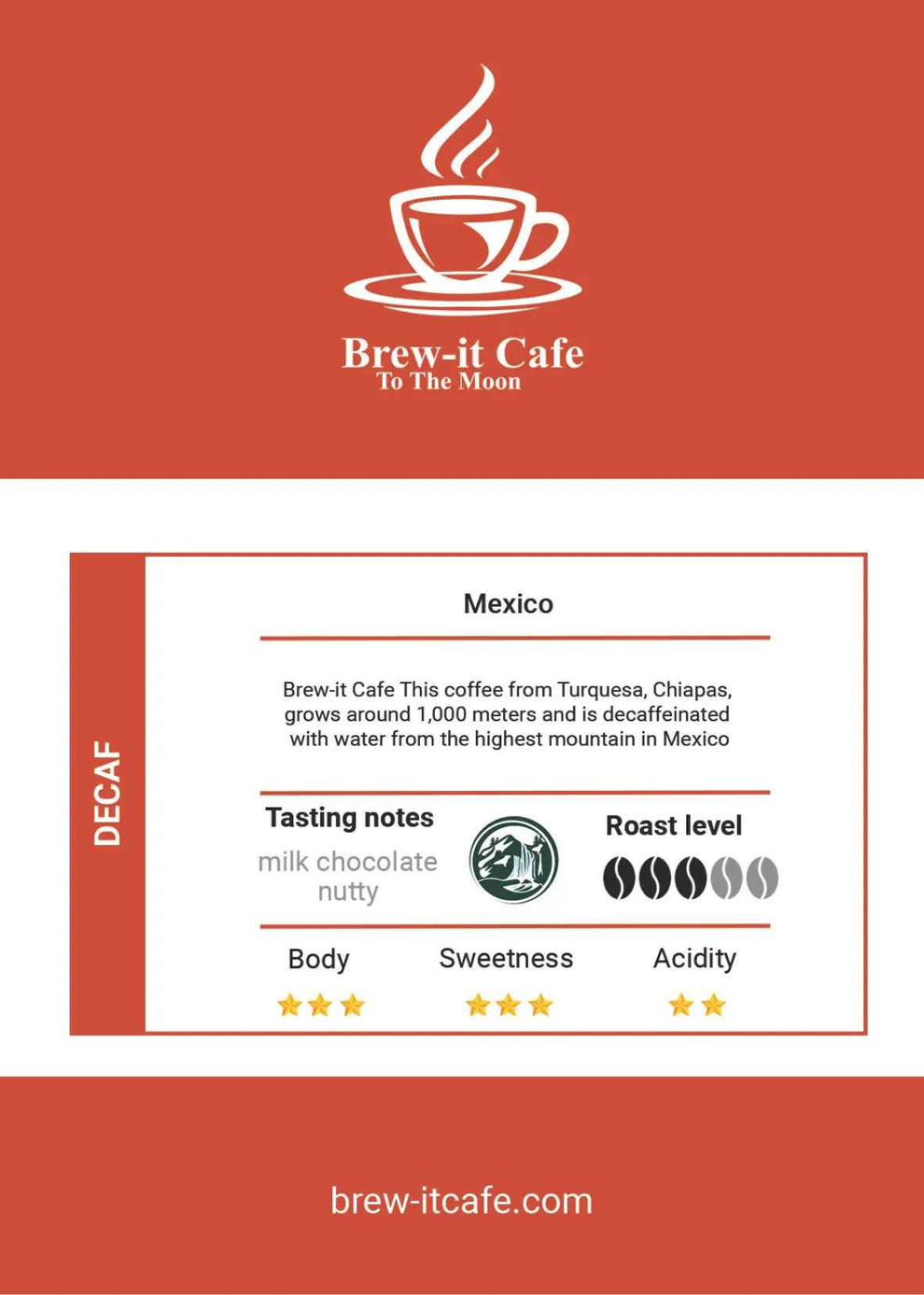 Café mexicano molido descafeinado - Tostado suave y con notas a nuez. 250Gr